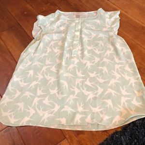 Loft mint green birds medium blouse